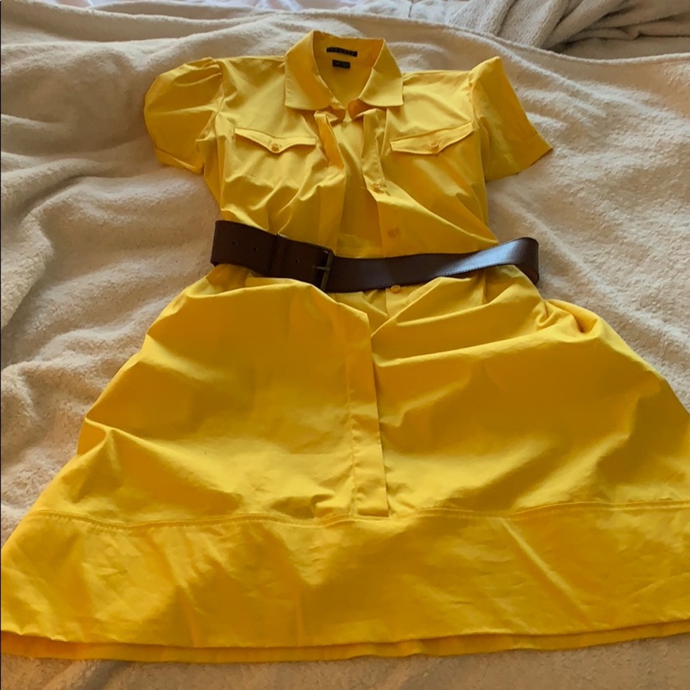 Yellow, belted a-line dress